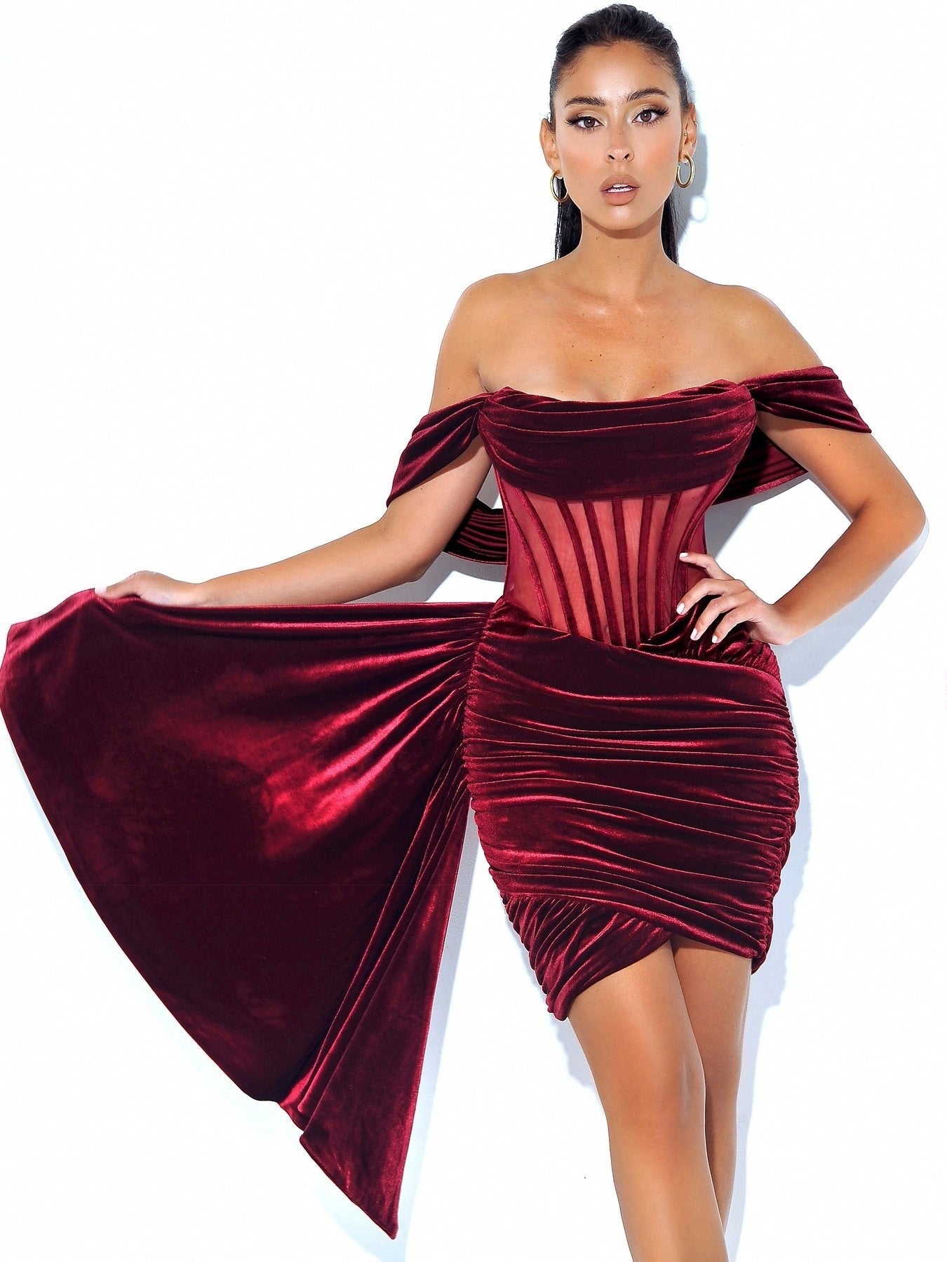 Women's Velvet Evening Dress with Sexy Breast Detail
