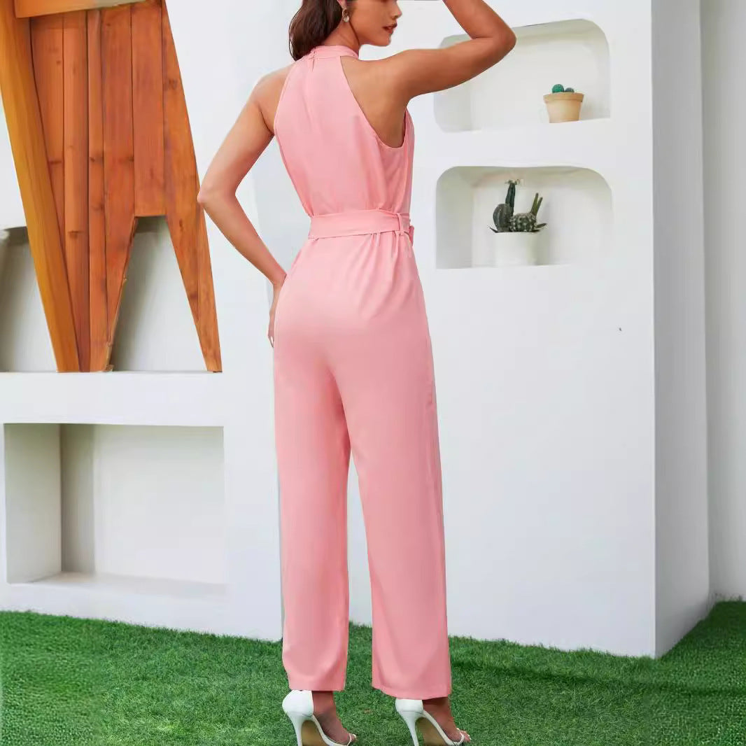 Summer Halter Jumpsuit - Sleeveless Lace Up Casual Style for Effortless Summer Chic