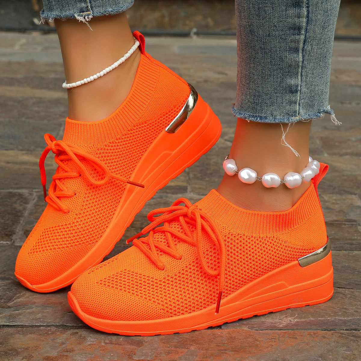Round Head Platform Shoes - Leisure Front Lace-up Design