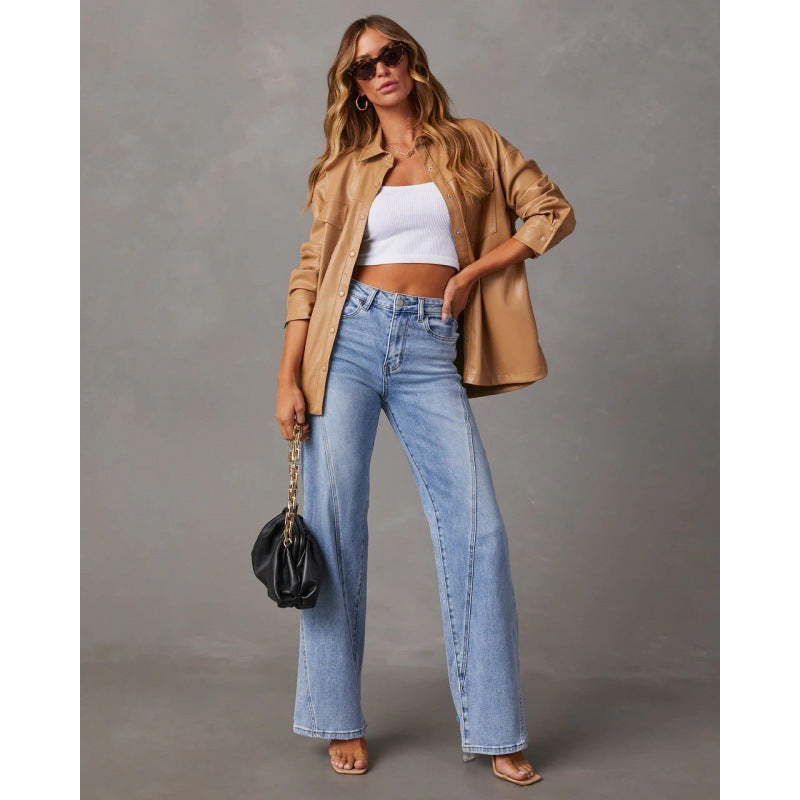Casual Wide Leg Jeans for Women - Patchwork Design