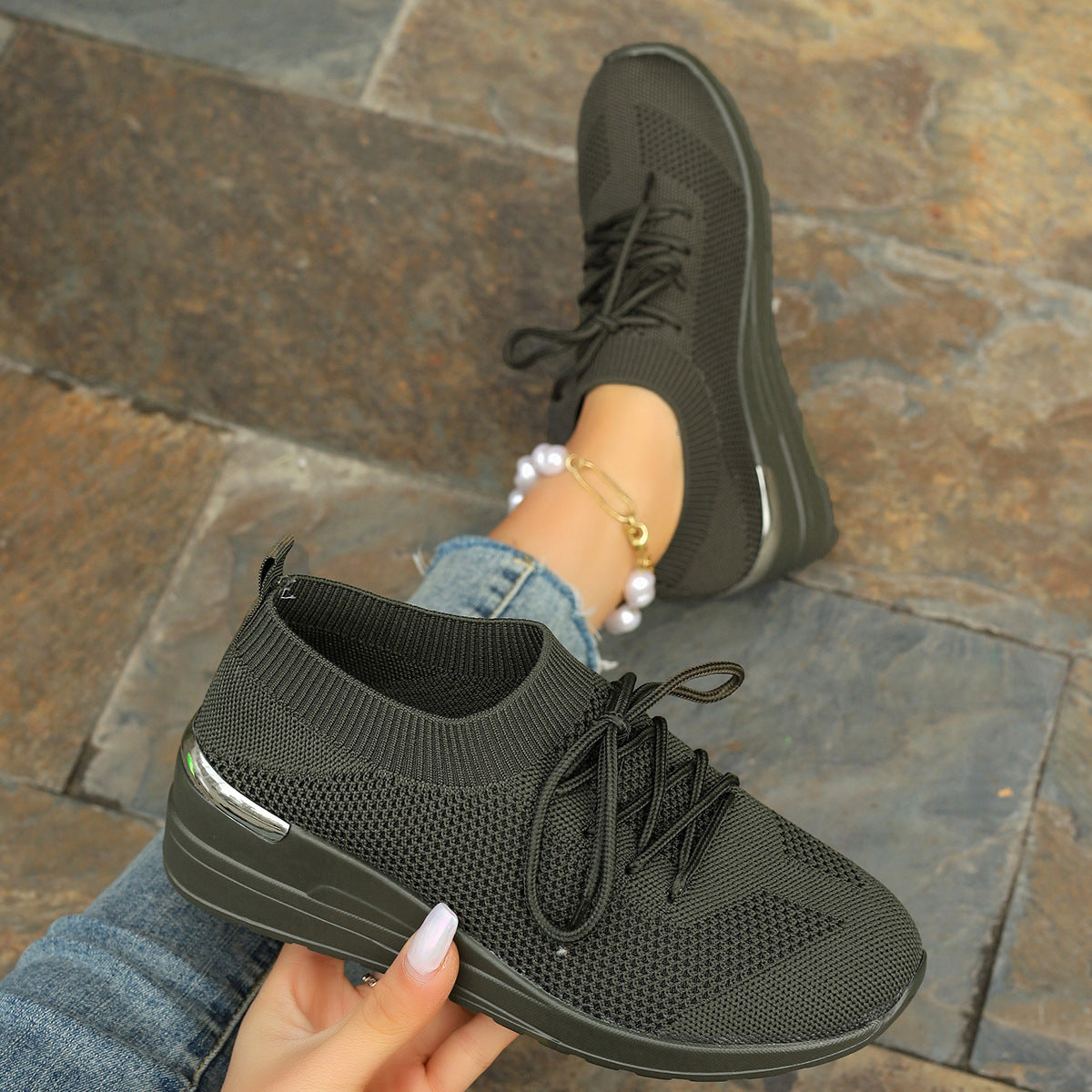 Round Head Platform Shoes - Leisure Front Lace-up Design
