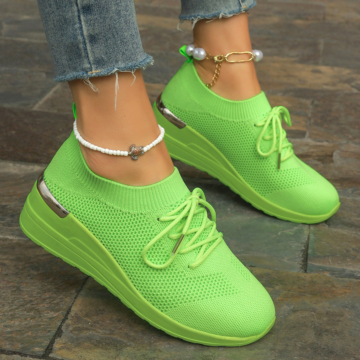 Round Head Platform Shoes - Leisure Front Lace-up Design