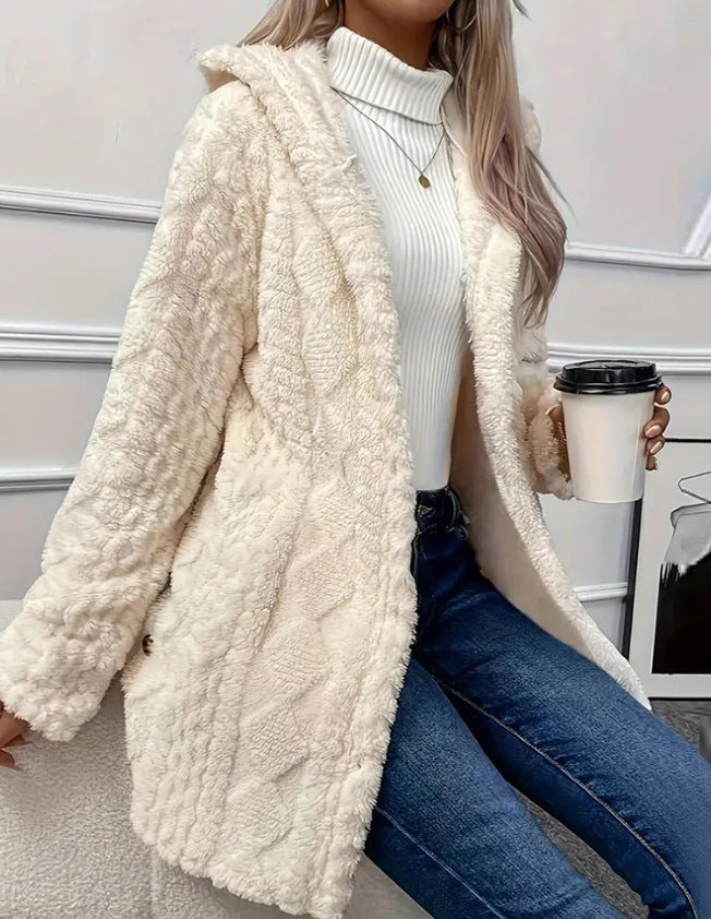 Hooded Button Cardigan Long Sleeve Solid Colour Coat