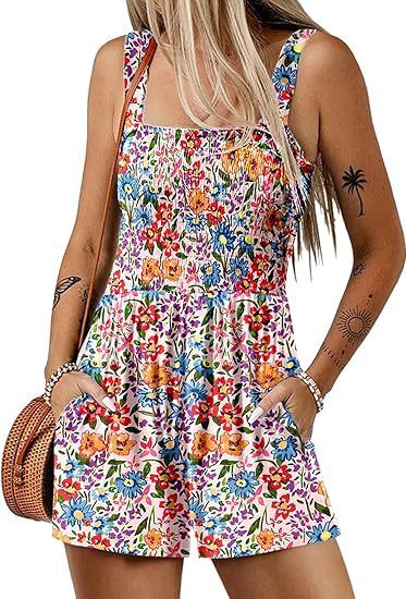 Flower Print Jumpsuit Summer Fashion Sleeveless Beach Bodysuit