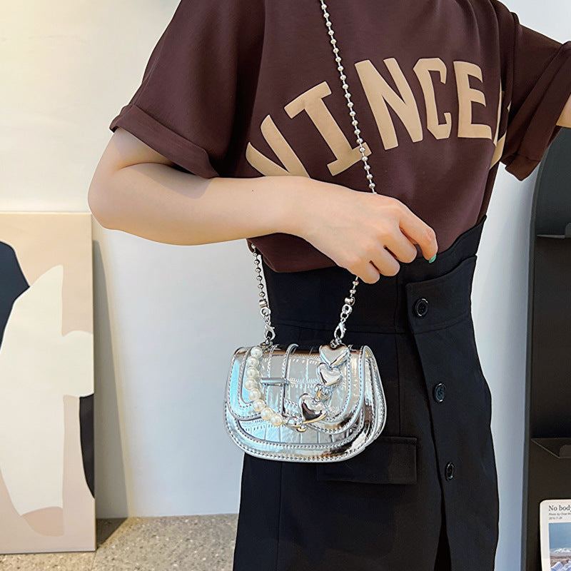 New Laser Pearl Tote Bag Saddle Girl Mini