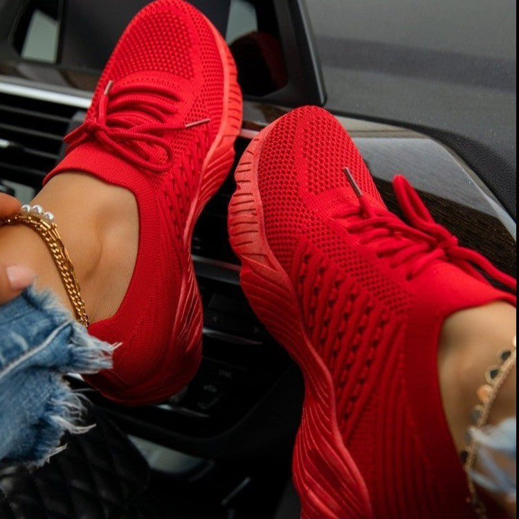 Women's Thick Bottom Sneakers - Comfortable Solid Colour Thick Sole Shoes