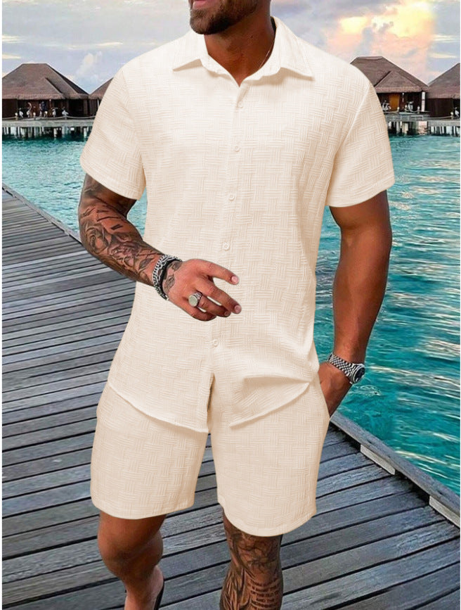 Summer Jacquard Suit in Black and White Solid Color
