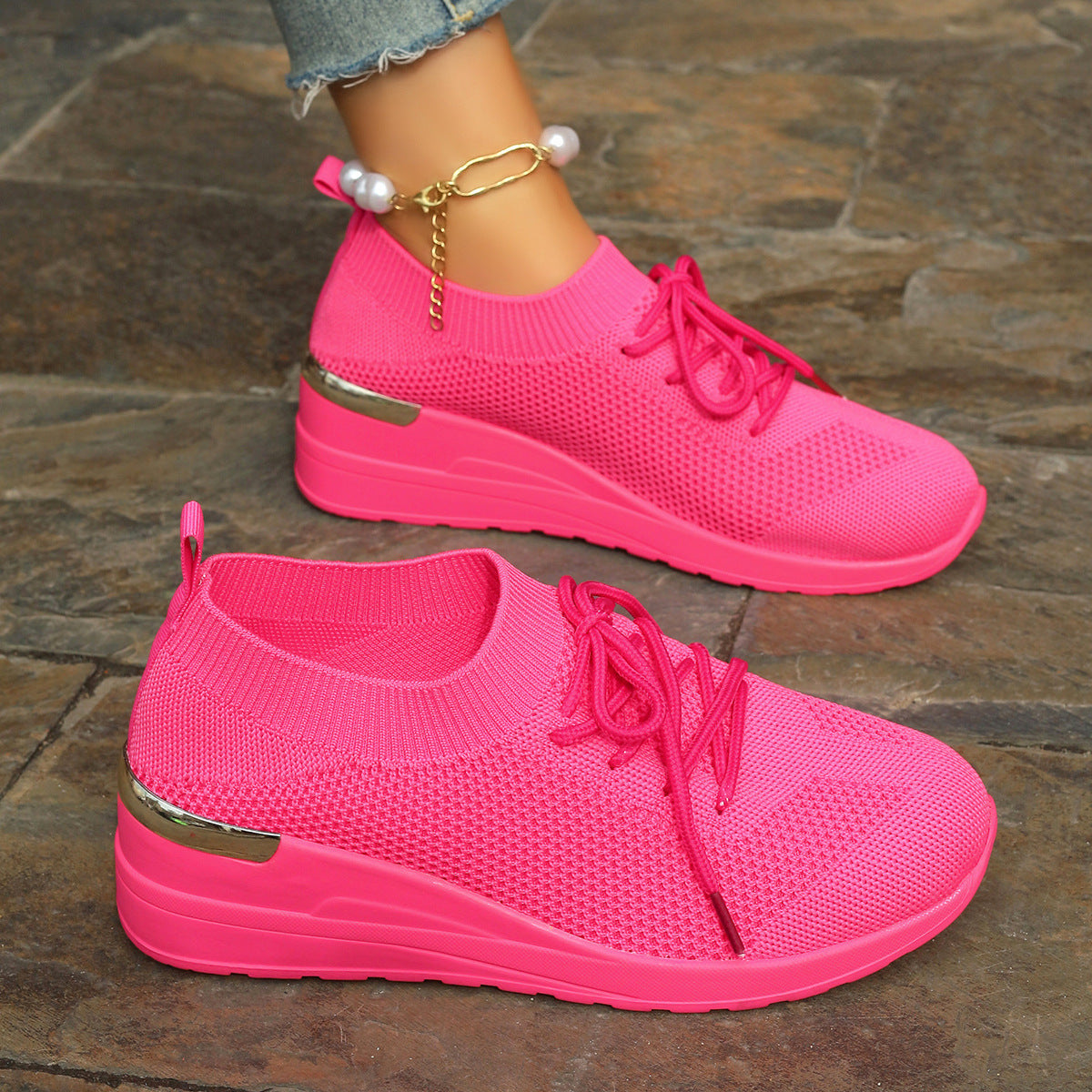 Round Head Platform Shoes - Leisure Front Lace-up Design