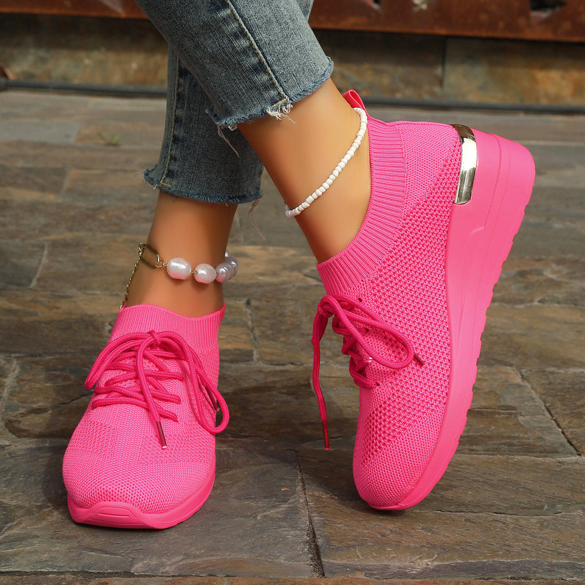 Round Head Platform Shoes - Leisure Front Lace-up Design