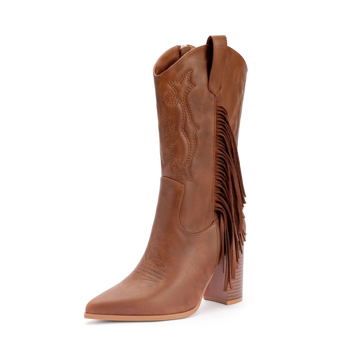 Embroidered Cowboy Boot with Tassels - White Western Style