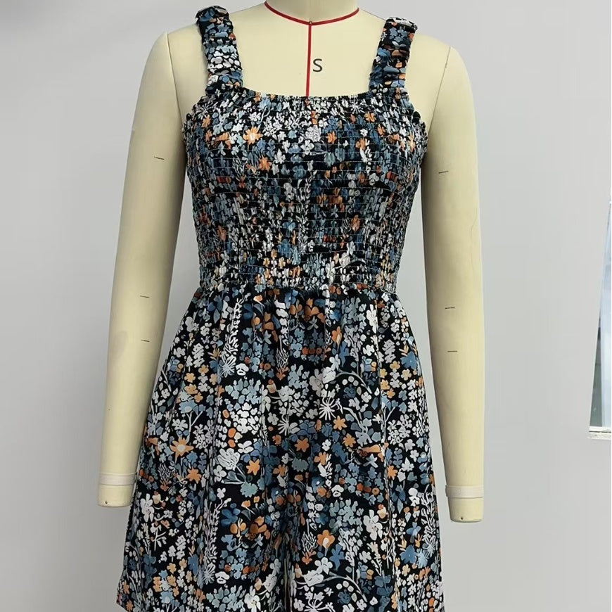 Flower Print Jumpsuit Summer Fashion Sleeveless Beach Bodysuit