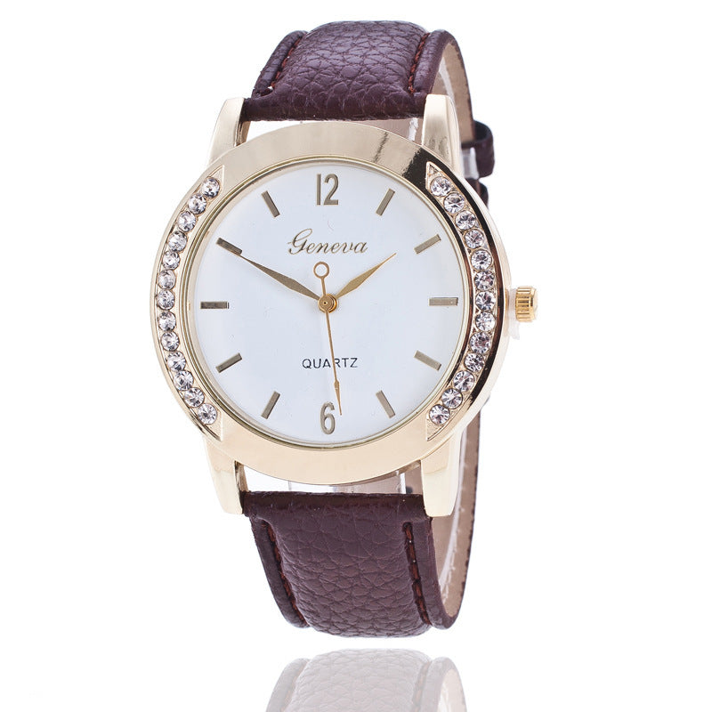 Geneva Diamond Quartz Watch for Women - Elegant Timepiece