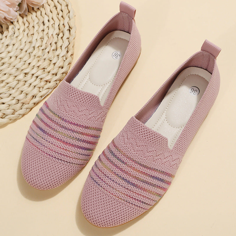 Women's Casual Flat Shoes - Flying Knit Flat Sole Single Shoes