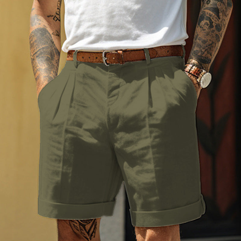 Men's Pleated Shorts - Pocketed Straight Leg Design