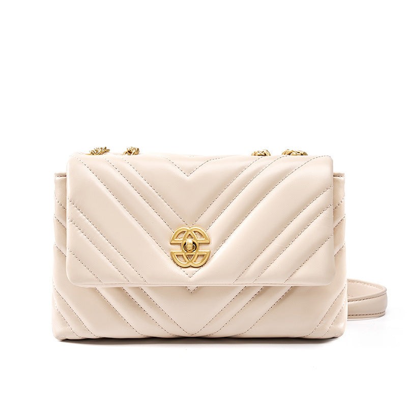Women's Cowhide Chain Shoulder Bag with Diamond Design - Square Messenger Bag