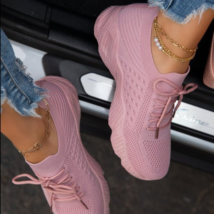 Women's Thick Bottom Sneakers - Comfortable Solid Colour Thick Sole Shoes