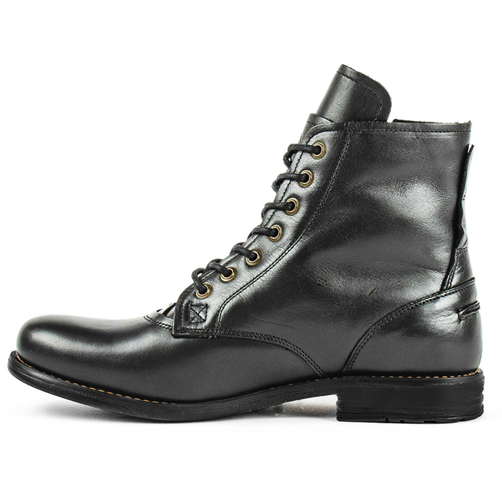 Men Cowboy Boots Retro Lace-up Martin Boot Round Toe Low Heel