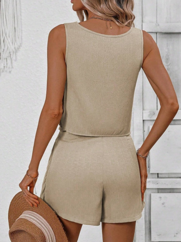 Fashion Casual Women's Short Sleeve Suit in Solid Color