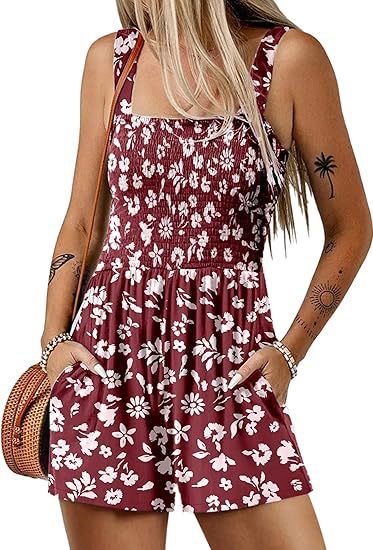Flower Print Jumpsuit Summer Fashion Sleeveless Beach Bodysuit