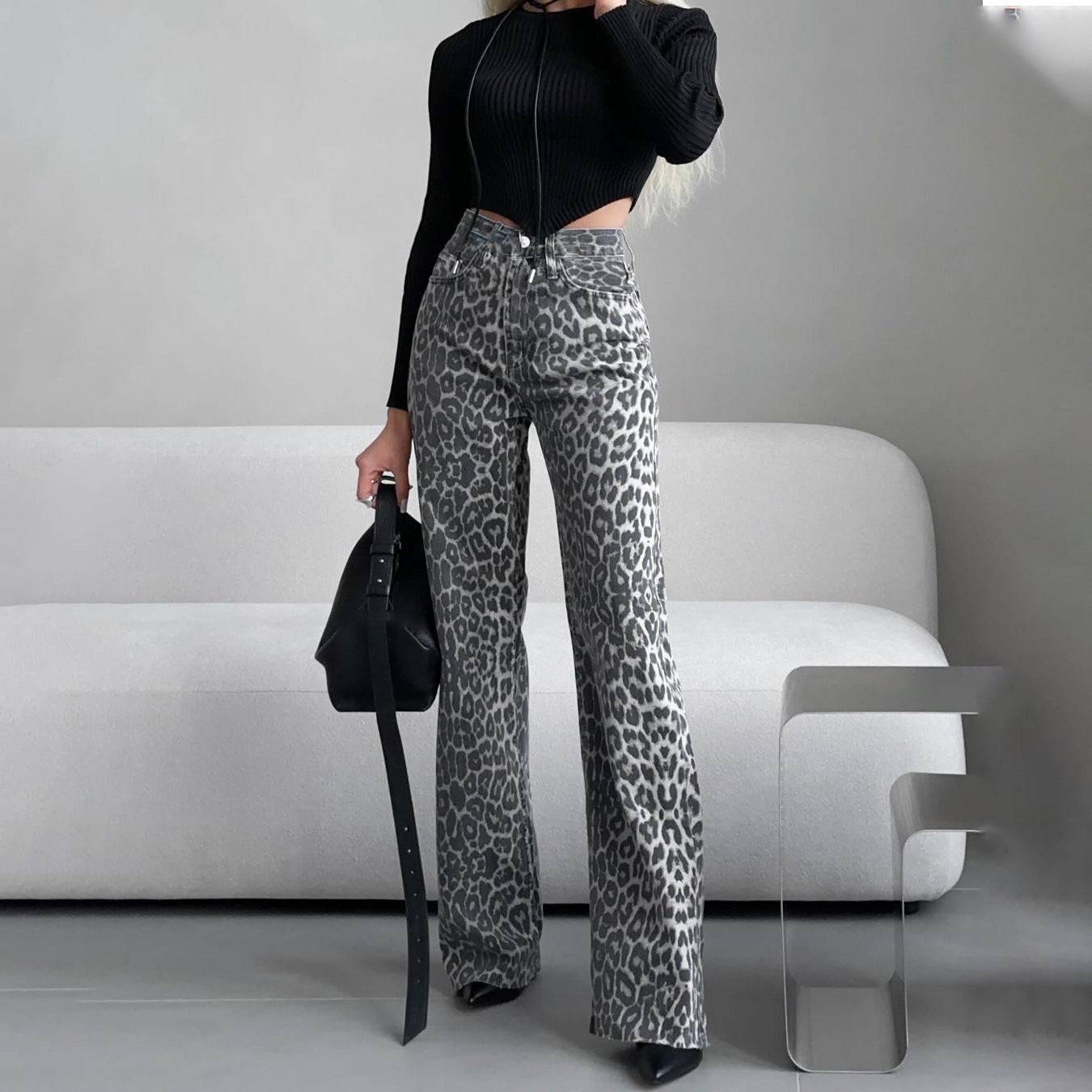 Leopard Print Narrow Jeans for Women - Stylish Trendy Fashion