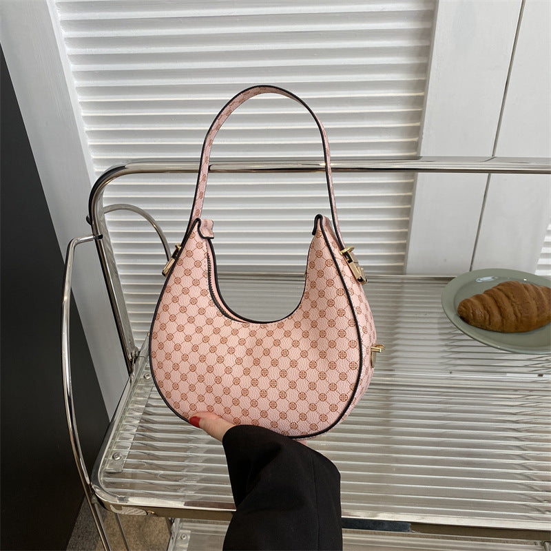 Casual Printed One Shoulder Crescent Bag - Western Style Underarm Bag
