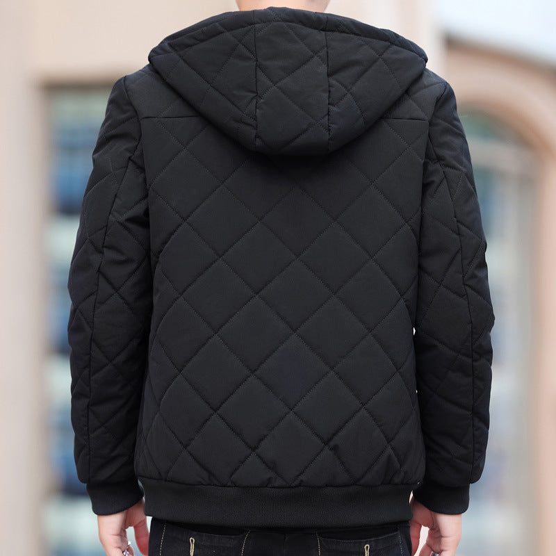 Fleece Jacket Plaid Coat - Diamond Plaid Cotton-padded Design