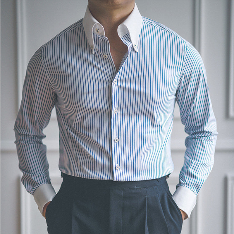 Men's Slim Fit Shirt - Pointed Collar Long Sleeve in Various Colors