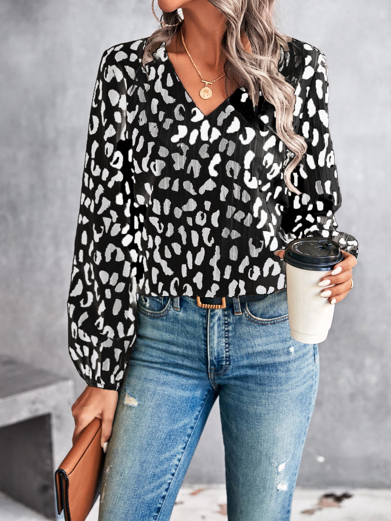 Elegant V-neck Shirt Top for Temperament