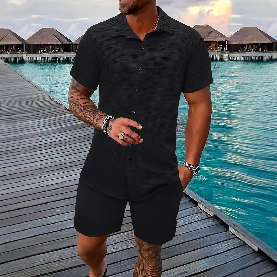 Summer Jacquard Suit in Black and White Solid Color
