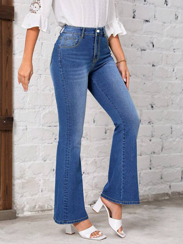 Women's Floral Embroidered Flared Jeans for Trendy Fashion