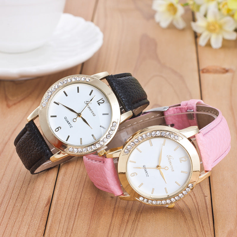 Geneva Diamond Quartz Watch for Women - Elegant Timepiece