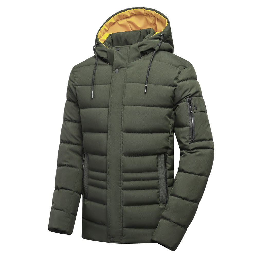 Fleece-lined Men's Coat - Hooded Plus Size Thickened Cotton Clothing