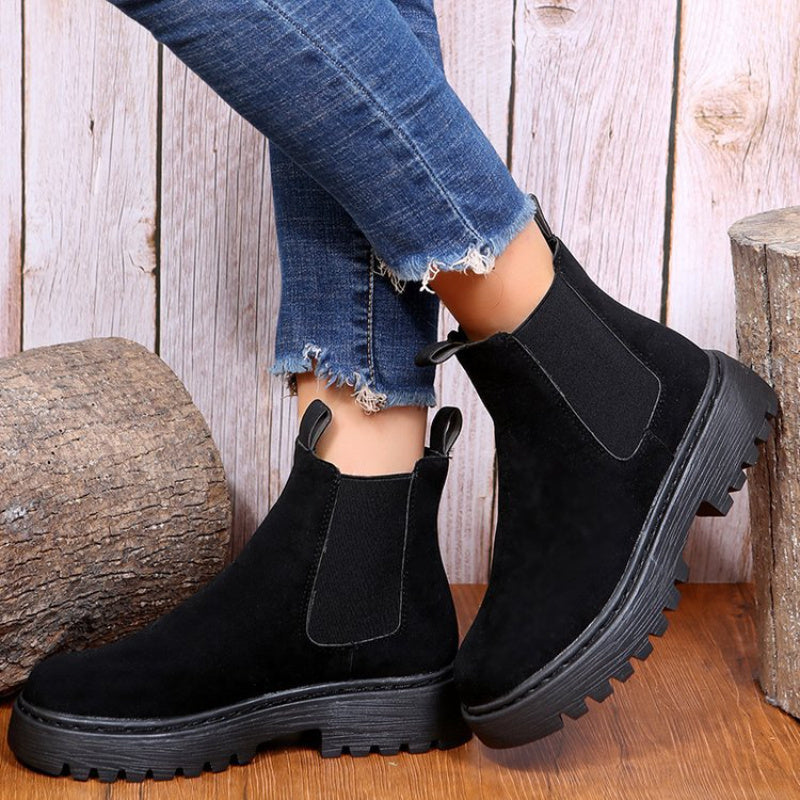 Women's Chunky Ankle Boots - Solid Color Platform for Autumn Winter, Stylish Footwear