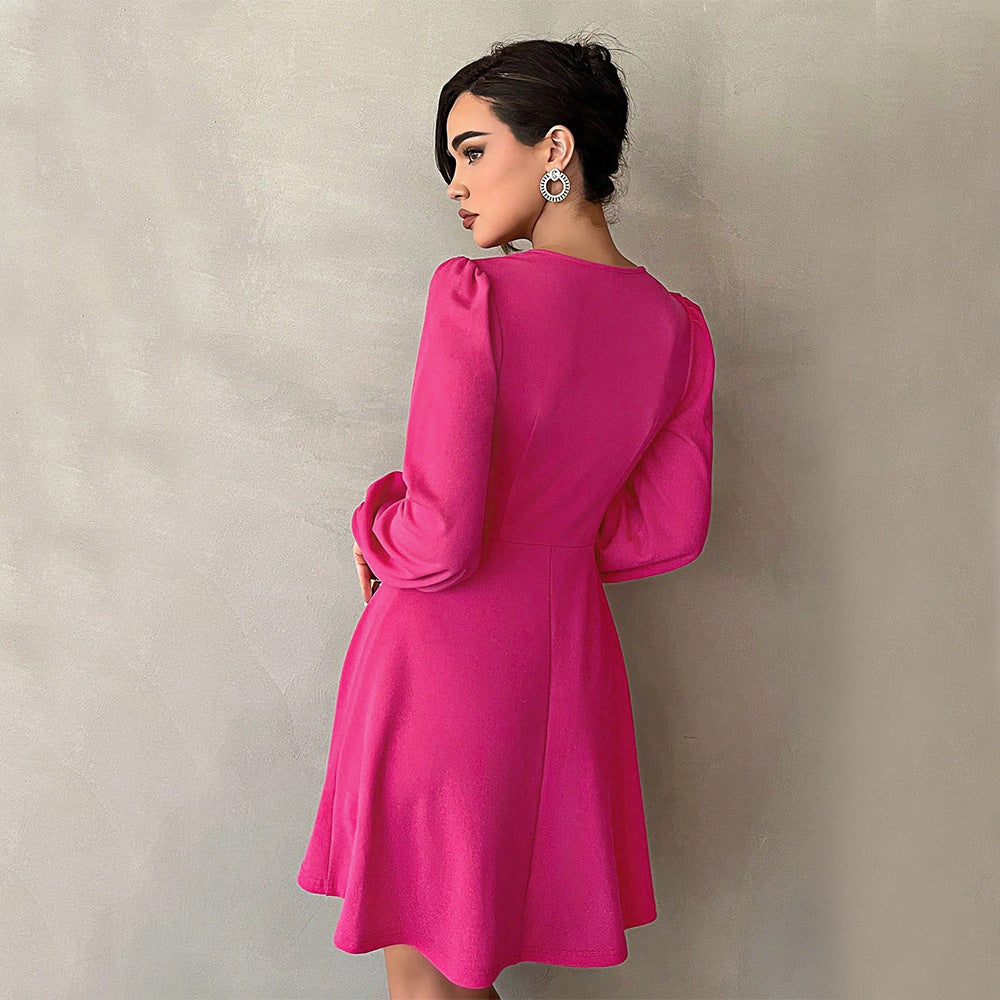 Puff Sleeve Mini Dress - Elegant A-Line Skirt for Women