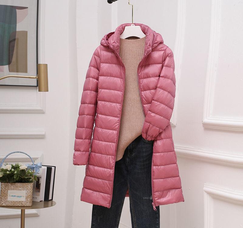 Down Jacket Women's Lightweight Down Jacket Mid-Length Hooded Warm with Detachable Hat
