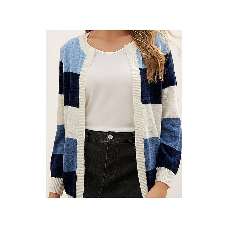 Women's Loose Sweater Coat - Color Matching Temperament Crew Neck Design