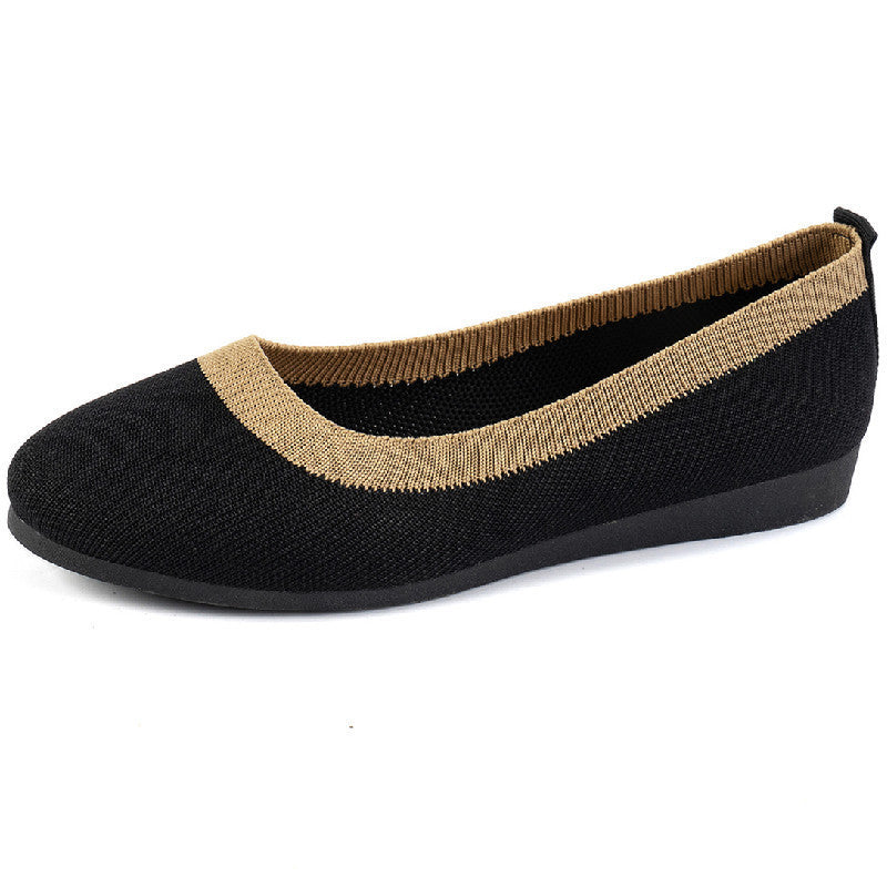 Knit Slip-on Work Shoes: Breathable Low-cut Pumps Flat Round Toe Flying Woven Design