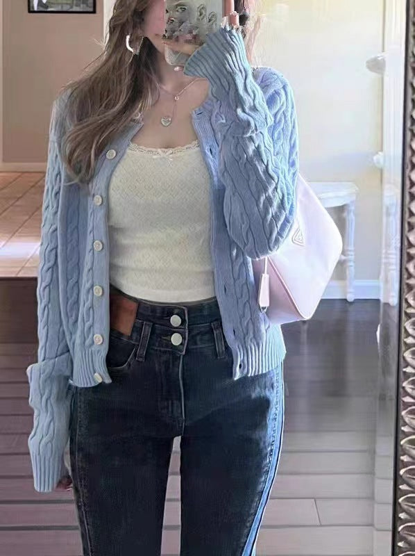Retro Knitted Cardigan Sweater Single-breasted Casual Coat