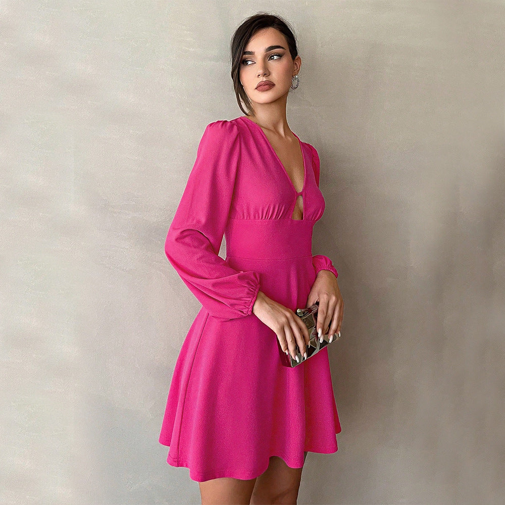 Puff Sleeve Mini Dress - Elegant A-Line Skirt for Women