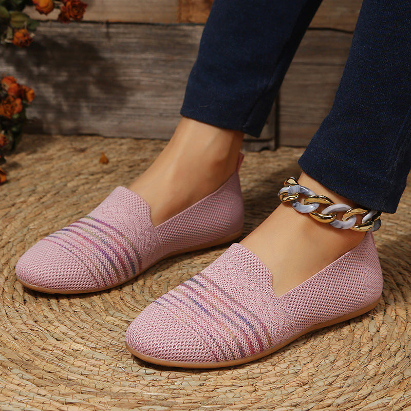 Women's Casual Flat Shoes - Flying Knit Flat Sole Single Shoes
