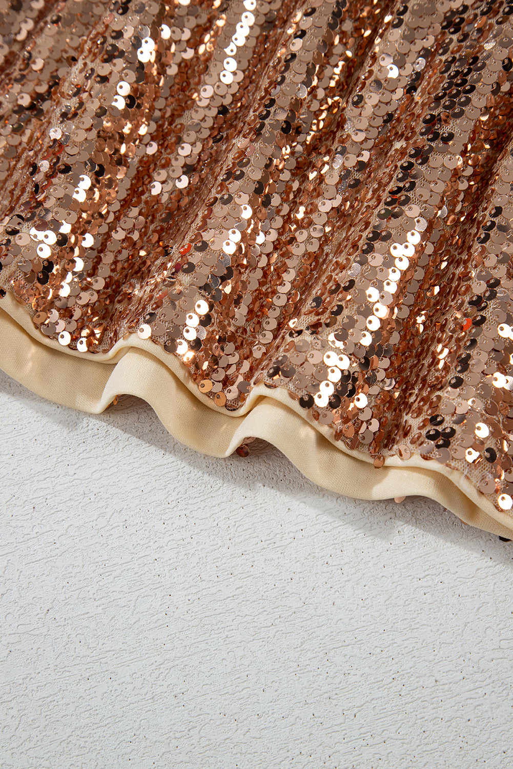 Gold Sequined Mini Dress with Long Sleeves and Cutout Back