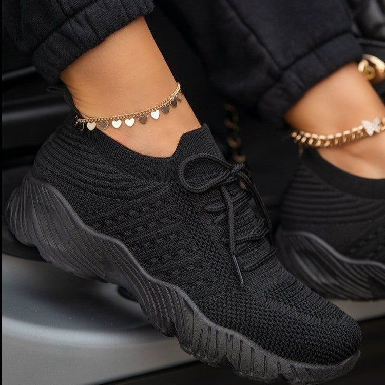 Women's Thick Bottom Sneakers - Comfortable Solid Colour Thick Sole Shoes