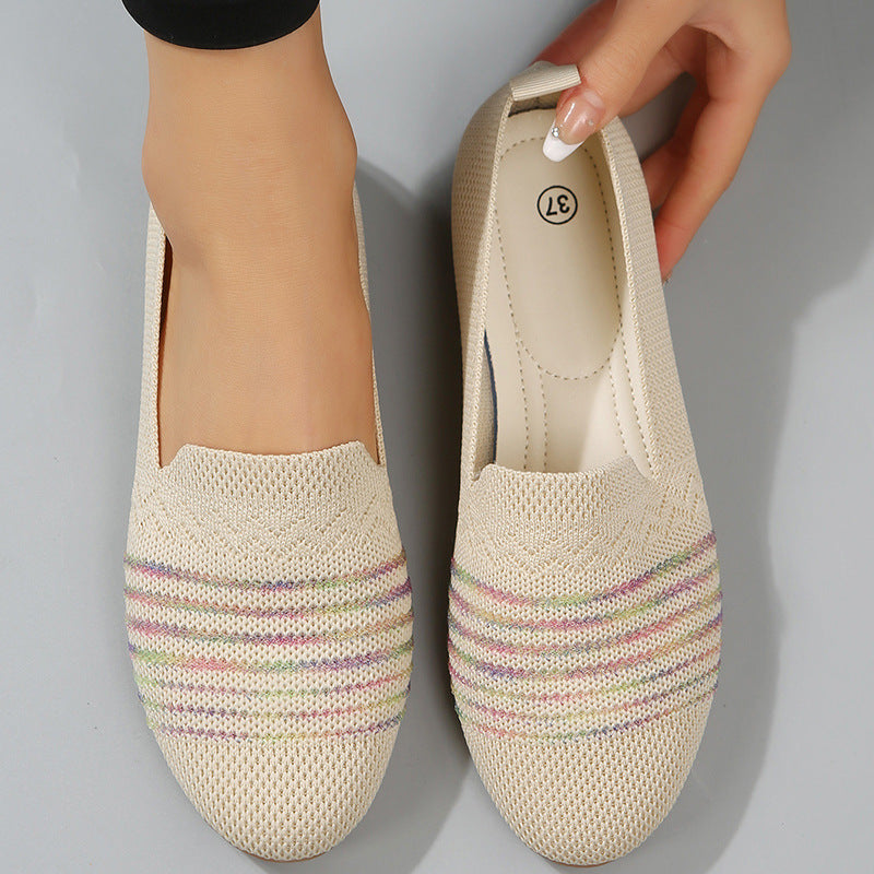 Women's Casual Flat Shoes - Flying Knit Flat Sole Single Shoes