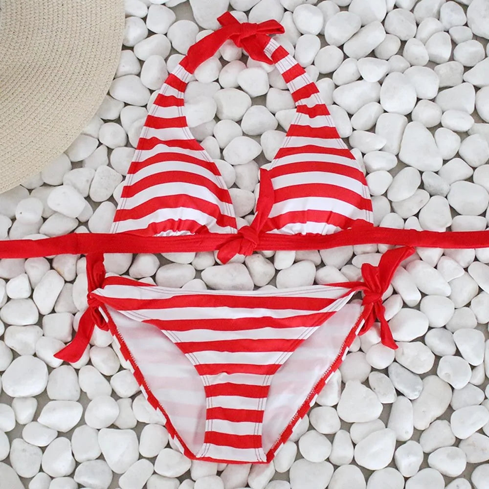 Women's Striped Push-Up Bikini Swimwear for a Flattering Fit