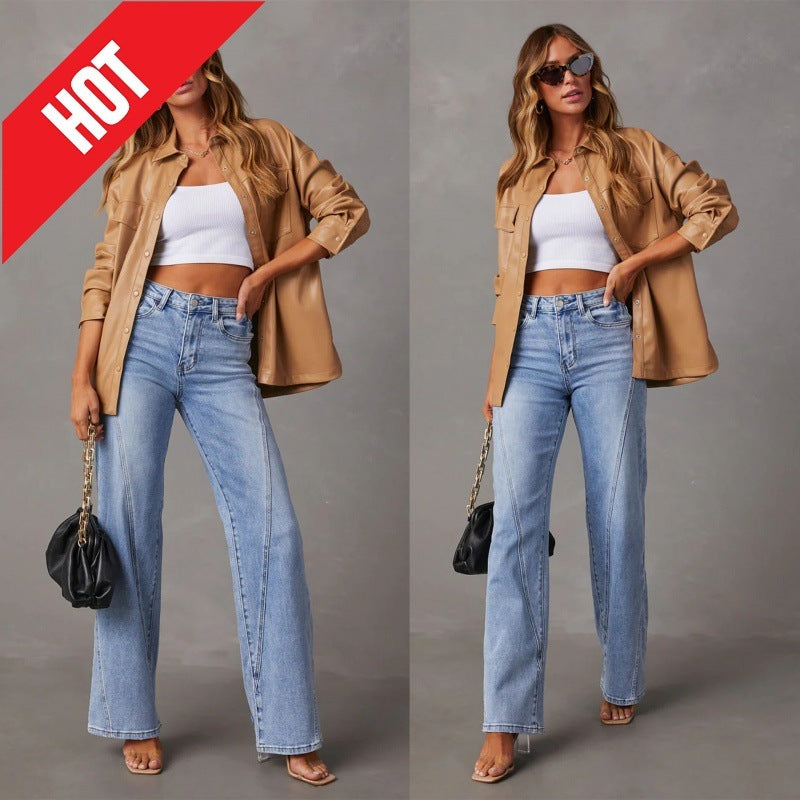 Casual Wide Leg Jeans for Women - Patchwork Design