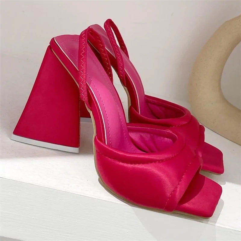 Summer Silk Block Heels - Slides Mules with Thick Heels