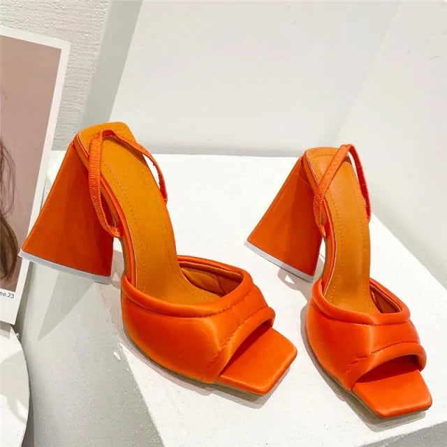 Summer Silk Block Heels - Slides Mules with Thick Heels