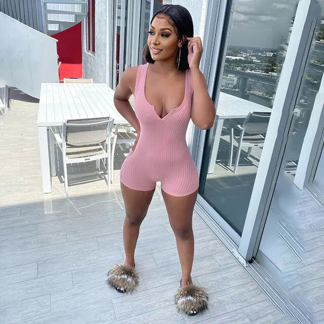 Summer Ribbed Knitted Playsuit for Women