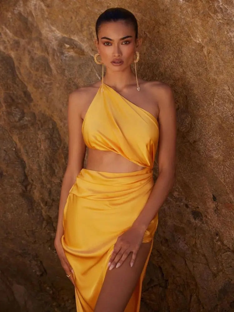One Shoulder Hollow Dress - One Shoulder Waist Hollow Design - Store 48