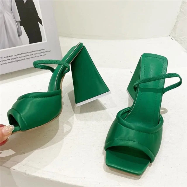 Summer Silk Block Heels - Slides Mules with Thick Heels